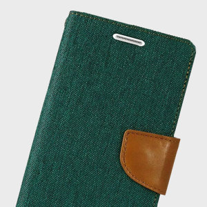 With the perfect blend of lightweight and tough materials, mixed with snappy looks, this green and camel Mercury Canvas Diary Wallet Case is the ideal companion for your Samsung Galaxy S6 - Especially when you're out and about.