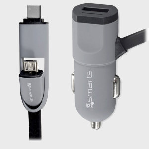 Charge two devices simultaneously with the MultiCord 3.4A Car Charger from 4Smarts. With a hybrid design for convenience, charge either your Micro USB or USB-C devices using the same cable.