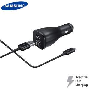 Een echte Samsung adaptive fast dual USB autolader en USB-C oplaadkabel voor USB-C compatibele Samsung Galaxy telefoons. Stijlvol en snel, deze oplader is een echte must have dankzij het strakke ontwerp en de hoge oplaadsnelheid.