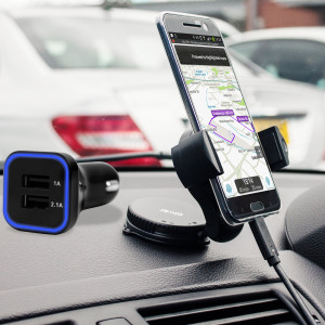 Das Pack enthält wesentliche Elemente, die Sie für Ihr Handy während einer Autofahrt benötigen. Ausgestattet mit einem robusten Autohalterung und einem Autoladegerät mit zusätzlichen USB-Port für Ihr HTC 10