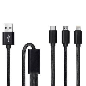 Olixar 3-in-1 USB-C, Lightning & Micro USB gevlochten taaie kabel