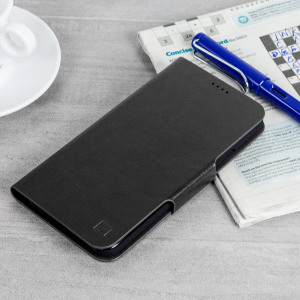 Protect your HTC U11 with this durable and stylish black leather-style wallet case by Olixar. What's more, this case transforms into a handy stand to view media.