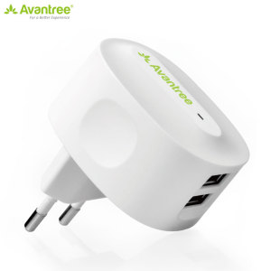 This Avantree Dual USB EU Mains Charger is a compact adapter with two USB charging ports powerful enough to charge a tablet and a smartphone simultaneously.