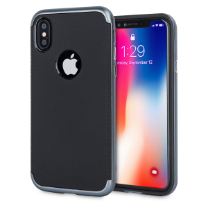 Hybrid layers of robust TPU and hardened polycarbonate with a premium matte finish non-slip carbon fibre design, the Olixar XDuo case in black and metallic grey keeps your iPhone X safe, sleek and stylish.
