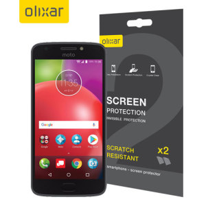 Keep your Motorola Moto E4 screen in pristine condition with this Olixar scratch-resistant screen protector 2-in-1 pack.