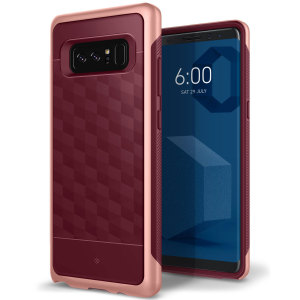 Protect your Samsung Galaxy Note 8 with this stunning premium dual-layered shell case in burgundy. Made with tough dual-layered yet slim material, this hardshell body with a sleek metallic bumper features an attractive two-tone finish.
