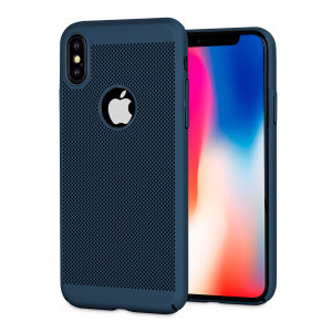 A supremely precision engineered lightweight slimline case in deep ocean blue with a perforated mesh pattern that looks great, adds grip and aids heat dissipation from your iPhone X, as well as enhance the high performance beauty of the device.