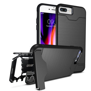 Bereid je iPhone 8 Plus / 7 Plus voor op het buitenleven met de robuuste Olixar X-Ranger-hoes. Met een handige standaard en een veilig vak voor de meegeleverde multitool - of de kaart van je keuze - ben je overal op voorbereid.