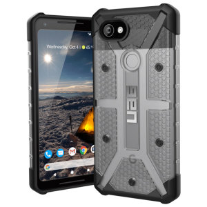 The Urban Armour Gear Plasma semi-transparent tough case in ice grey and black for the Google Pixel 2 XL features a protective case with a brushed metal UAG logo insert for an amazing rugged and stylish design.