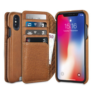 Treat your iPhone X to exquisite handmade craftsmanship and the highest quality materials. Featuring genuine tanned bridge leather and 4 card slots, the Vaja Wallet Agenda premium leather case in tan is something special.