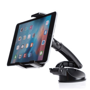 The ExoMount Tablet Ultra car holder is designed to allow you to position your 4.2 to 10.5 inch tablet in either landscape or portrait modes on your dashboard without blocking your view of the road.
