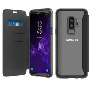 The Survivor Clear Wallet case by Griffin houses your Galaxy S9 Plus within a slim-fitting see-through back case and encloses it with a sophisticated black folio cover. It also features 3 slots for your debit and credit cards, cash, ID and more.