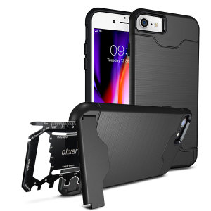 Prepare su iPhone 8 para el aire libre con esta funda resistente de Olixar X-Ranger. Con un práctico soporte y un compartimiento seguro para la multi herramienta incluida - o tarjetas - estará listo para cualquier cosa.