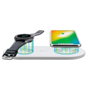 Wirelessly charge two Qi supported devices at once with this convenient and stylish 4smarts Voltbeam dual wireless charging pad, compatible with lightning, micro-USB and USB-C you can virtually use any high power cable to power this device.