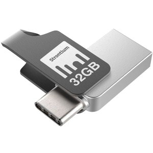 Backup, store and share your favourite photos, videos and music between USB Type-C and standard USB devices with the 32GB Strontium OTG USB Type C Flash Drive.