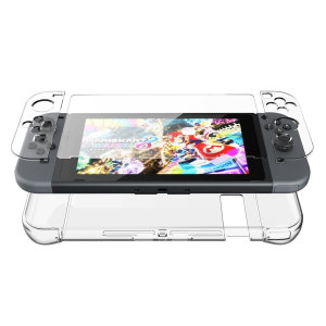 Custom moulded for the Nintendo Switch. This clear tough snap-on case provides a slim fitting stylish design and reinforced corner shock protection against damage. Coming complete with a tempered glass screen protector.