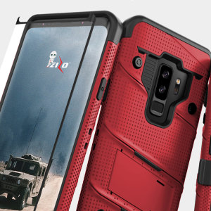 Equip your Samsung Galaxy S9 Plus with military grade protection and superb functionality with the ultra-rugged Bolt case in red from Zizo. Coming complete with a tempered glass screen protector and a handy belt clip / kickstand.