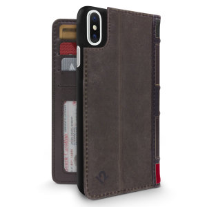 Wrap your iPhone in pure sophistication with the BookBook Wallet Case in brown from Twelve South for the iPhone X. Made from hand-distressed genuine leather the BookBook case features stunningly good looks and allows you to store cards and cash easily.