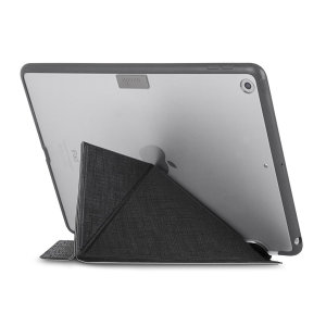 This unique stand case for iPad 9.7 2018 from Moshi in black features an innovative folding cover that doubles as a media viewing stand. The case also offers sturdy and complete protection thanks to a shock absorbing frame.