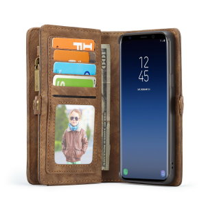 This luxury wallet pouch case for Samsung Galaxy S9 in tan combines exceptional utility with a professional aesthetic to create a case that's perfect for everyday use. Complete with detachable inner frame for travelling light, as well as a zip pouch.