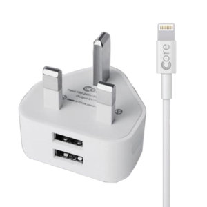 Core Dual Port USB iPad Mains Charger With Lightning Cable - White