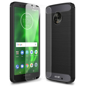 Flexible rugged casing with a premium matte finish non-slip carbon fibre and brushed metal design, the Olixar Sentinel case in black keeps your Motorola Moto G6 Plus protected from 360 degrees with the added bonus of a tempered glass screen protector.