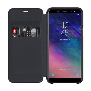 Protect your Samsung Galaxy A6 2018's back, sides and screen from harm while keeping your most vital cards close to hand with the official flip wallet cover in black from Samsung.