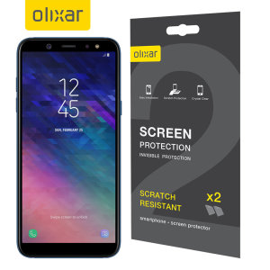 Keep your Samsung Galaxy A6 2018's screen in pristine condition with this Olixar scratch-resistant screen protector 2-in-1 pack.
