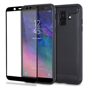 Flexible rugged casing with a premium matte finish non-slip carbon fibre and brushed metal design, the Olixar Sentinel case in black keeps your Samsung Galaxy A6 protected from 360 degrees with the added bonus of a tempered glass screen protector.