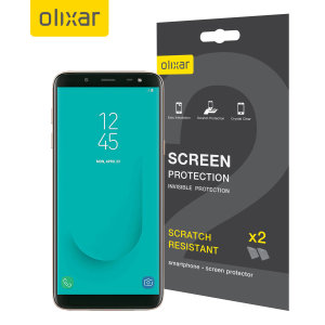 Keep your Samsung Galaxy J6 2018 screen in pristine condition with this Olixar scratch-resistant screen protector 2-in-1 pack.