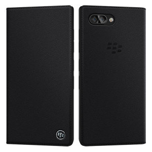 The Official Blackberry Key2 Flip Case with built in double card holder in black provides tough and stylish all round protection for your Blackberry KEY2, keeping it looking as good as new with a stunning genuine leather textured design.