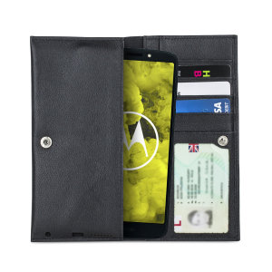 Olixar Primo Lederen Motorola Moto G6 Play Portemonnee Case - Zwart