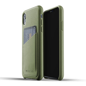 Designed for the iPhone XR, this olive genuine leather case from Mujjo provides a perfect fit and durable protection against scratches, knocks and drops with the added convenience of a credit card-sized slot.