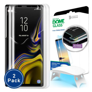 The Dome Glass screen protector twin pack for Galaxy Note 9 from Whitestone uses a proprietary UV adhesive installation to ensure a perfect fit for your device. Featuring 9H hardness for absolute protection, as well as 100% touch sensitivity retention.