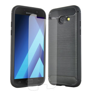 Flexible rugged casing with a premium matte finish non-slip carbon fibre and brushed metal design, the Olixar Sentinel case in black keeps your Samsung Galaxy A5 2017 protected from 360 degrees with the added bonus of a tempered glass screen protector.