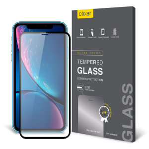 This ultra-thin tempered glass full cover screen protector for the Apple iPhone XR from Olixar with black front offers toughness, high visibility and sensitivity all in one package.