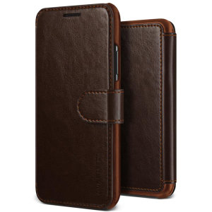 The VRS Design Dandy Wallet Case in dark brown for the iPhone XR comes complete with card slots, a large document pocket and is made with a luxurious leather-style material for a classic, prestige and professional look.