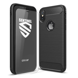 Olixar Sentinel iPhone XS Hülle und Glas Displayschutz - Schwarz