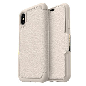 A sophisticated lightweight genuine leather case, the OtterBox Strada wallet cover in opal offers perfect protection for your iPhone XS, as well as featuring slots for your cards, cash and documents.