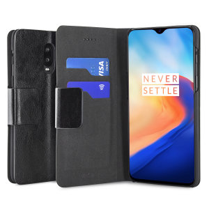 The Olixar leather-style OnePlus 6T Wallet Case in black attaches to the back of your phone to provide superb enclosed protection and can also be used to hold your credit cards. So you can leave your other wallet home as this case has it all covered.