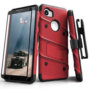 Equip your Google Pixel 3 with military grade protection and superb functionality with the ultra-rugged Bolt case in red / black from Zizo. Coming complete with a tempered glass screen protector, handy belt clip and integrated kickstand.