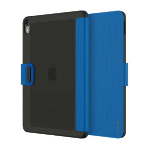 The shock absorbing Clarion Folio case Incipio Faraday iPad Pro 11 2018 Folio Case in Blue from Incipio houses your iPad Pro 11 2018 tablet, providing protection and access to your ports and features while incorporating a built-in viewing stand.