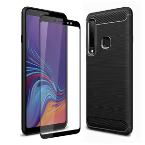 Flexibles, robustes Gehäuse mit hochwertiger, rutschfester Kohlefaser und gebürstetem Metalldesign, das Olixar Sentinel-Gehäuse in Schwarz hält Ihr Samsung Galaxy A9 2018 vor 360 Grad geschützt, mit dem zusätzlichen Bonus eines Hartglas-Schutzschirms.