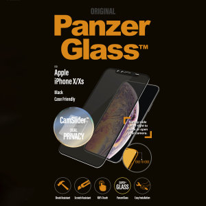 Introducing the PanzerGlass glass case friendly CamSlider screen protector with privacy filter. Designed to be shock resistant and scratch resistant, PanzerGlass offers ultimate protection for your iPhone X/XS display.