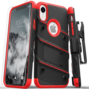 Equip your Apple iPhone XR with military grade protection and superb functionality with the ultra-rugged Bolt case in black / red from Zizo. Coming complete with a handy belt clip and integrated kickstand.