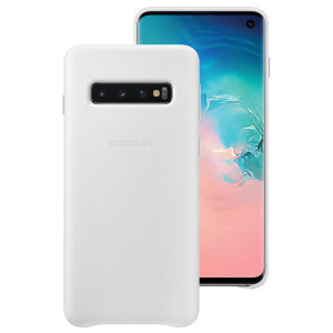This Official Samsung Leather Cover in white is the perfect way to keep your Galaxy S10 smartphone protected.