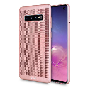 A supremely precision engineered lightweight slimline case in rose gold with a perforated mesh pattern that looks great, adds grip and aids heat dissipation from your Galaxy S10, as well as enhance the high performance beauty of the device.
