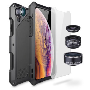 Take your iPhone XS / X photography to the next level with the Titan Clip Armour case from Olixar. Comprised of a 198 degree fisheye, super wide-angle macro and 15x macro lenses in an impact resistant metal case with a glass screen protector.