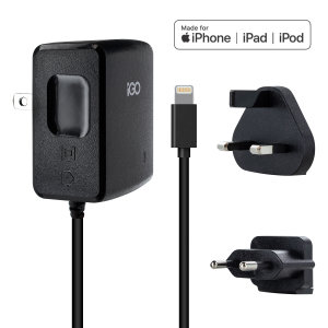 Charge your Apple device quickly and conveniently with this compatible 2.4A travel charger featuring a mains adapter with Lightning connection cable. Comes with US, EU, and UK wall blades, allowing the charger to be universal.