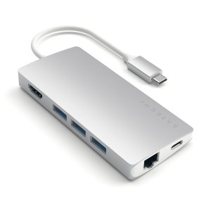 Using the USB-C (USB Type-C) port on your MacBook or laptop, add 3 full-sized USB ports, a USB-C port, an Ethernet socket, SD and Micro SD card readers and a 4K HMDI port to your computer with this versatile, useful upgraded adapter in Silver from Satechi